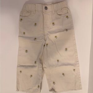 Little Co Cream Kids Bottoms with Floral Embroidery